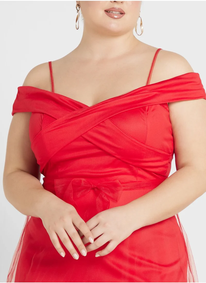ايلا ليمتد كيرف Cold Shoulder Fit & Flare Belted Dress