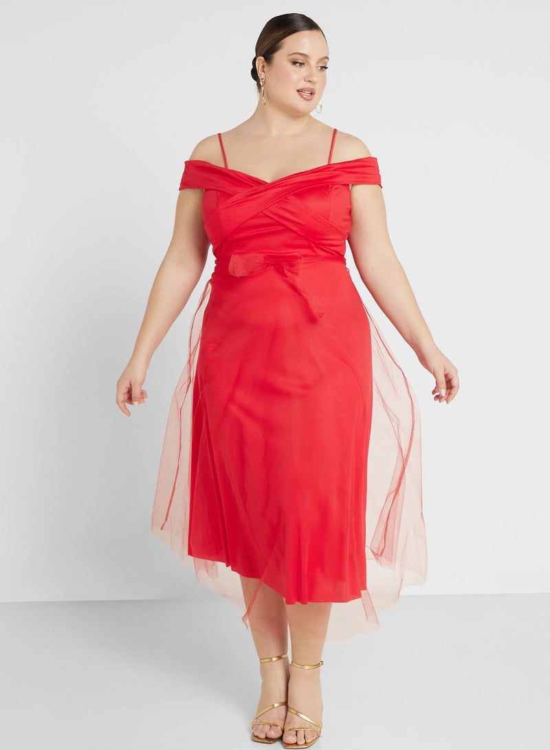 Ella Limited Curve Tulle Overlay Midi Dress - Image 1
