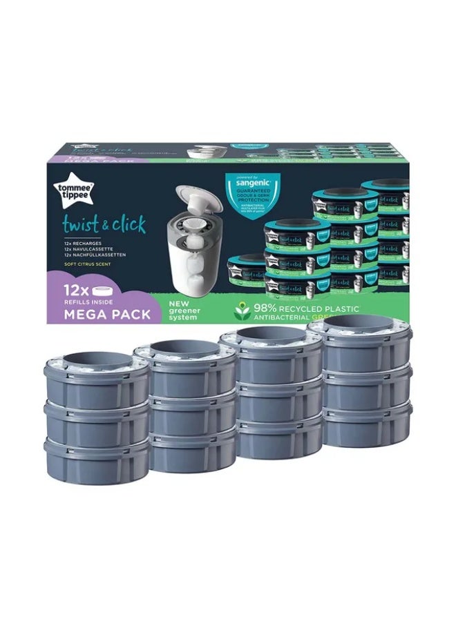 Tommee Tippee - Twist and Click Advanced Nappy Disposal Sangenic Tec Refills - Pack of 12