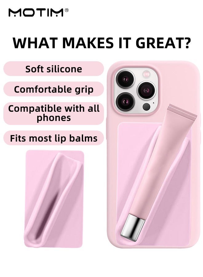 Motim 2PCS Silicone Phone Case Lipstick Holder, Lip Gloss Mount, Silicone Lip Holder for Cell Phone, Lip Gloss Adhesive Sleeve for All Phone iPhone 16/15/14/13/12 series/Andriod Phones (Pink + Light Brown)  - Image 2
