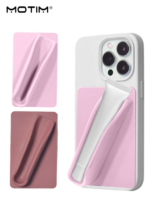 Motim 2PCS Silicone Phone Case Lipstick Holder, Lip Gloss Mount, Silicone Lip Holder for Cell Phone, Lip Gloss Adhesive Sleeve for All Phone iPhone 16/15/14/13/12 series/Andriod Phones (Pink + Light Brown)  - Image 1