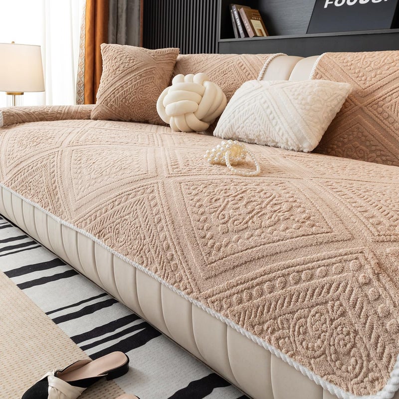 MDSASFD Boho Couch Cover Non Slip Sofa Cover Washable for Dogs Sectional Couch Covers Soft Plush Sofa Slipcover Furniture Protector Covers L Shaped Armrest CoverKhaki 27x 27 - Image 2