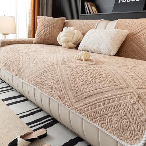 MDSASFD Boho Couch Cover Non Slip Sofa Cover Washable for Dogs Sectional Couch Covers Soft Plush Sofa Slipcover Furniture Protector Covers L Shaped Armrest CoverKhaki 27x 27 - Image 1