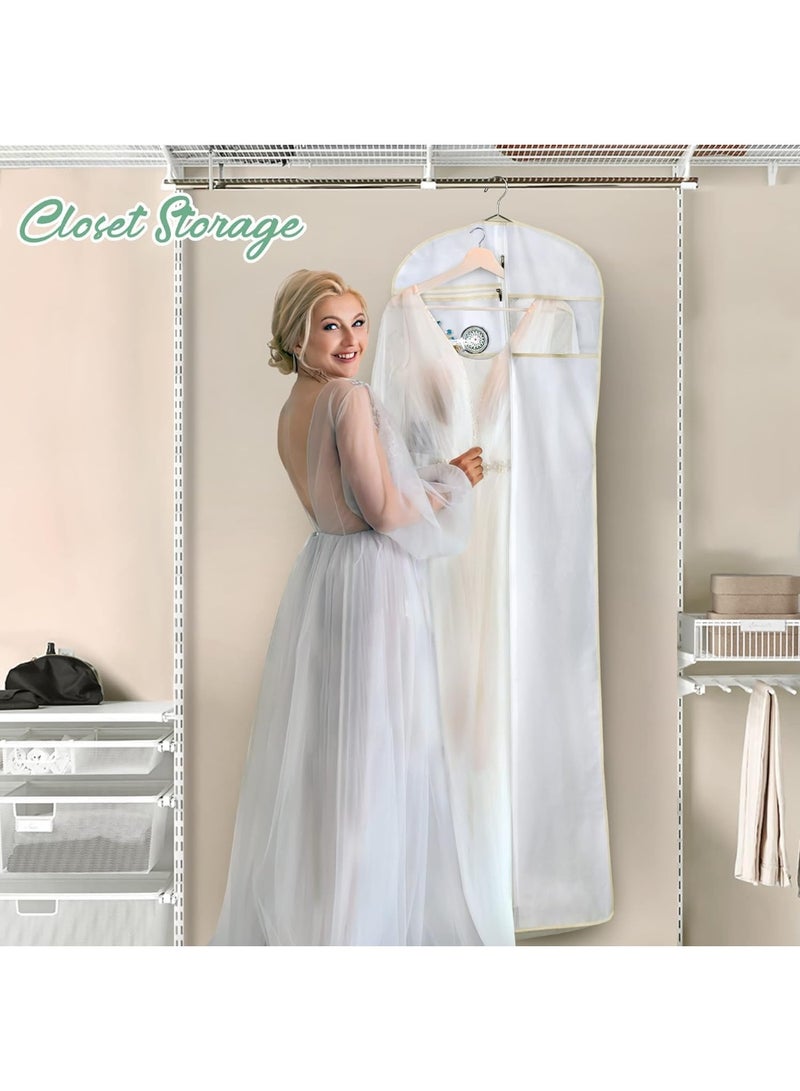 70" Bridal Wedding Gown Dress Garment Bag with Accessories Pouch Large Travel Garment Cover 8" Gusset (White) - Image 4