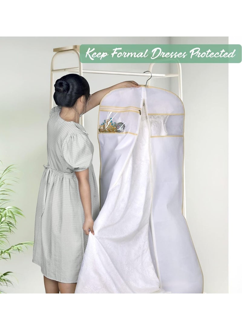 70" Bridal Wedding Gown Dress Garment Bag with Accessories Pouch Large Travel Garment Cover 8" Gusset (White) - Image 5