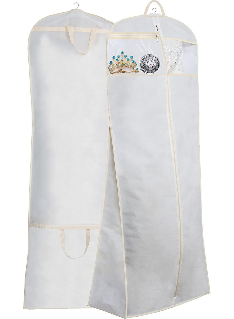70" Bridal Wedding Gown Dress Garment Bag with Accessories Pouch Large Travel Garment Cover 8" Gusset (White) - Image 1