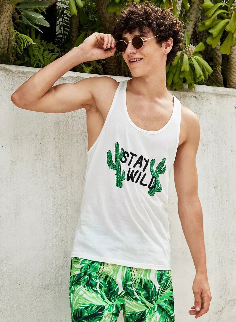 Men Letter & Cactus Graphic Racer Back Tank Top - Image 4