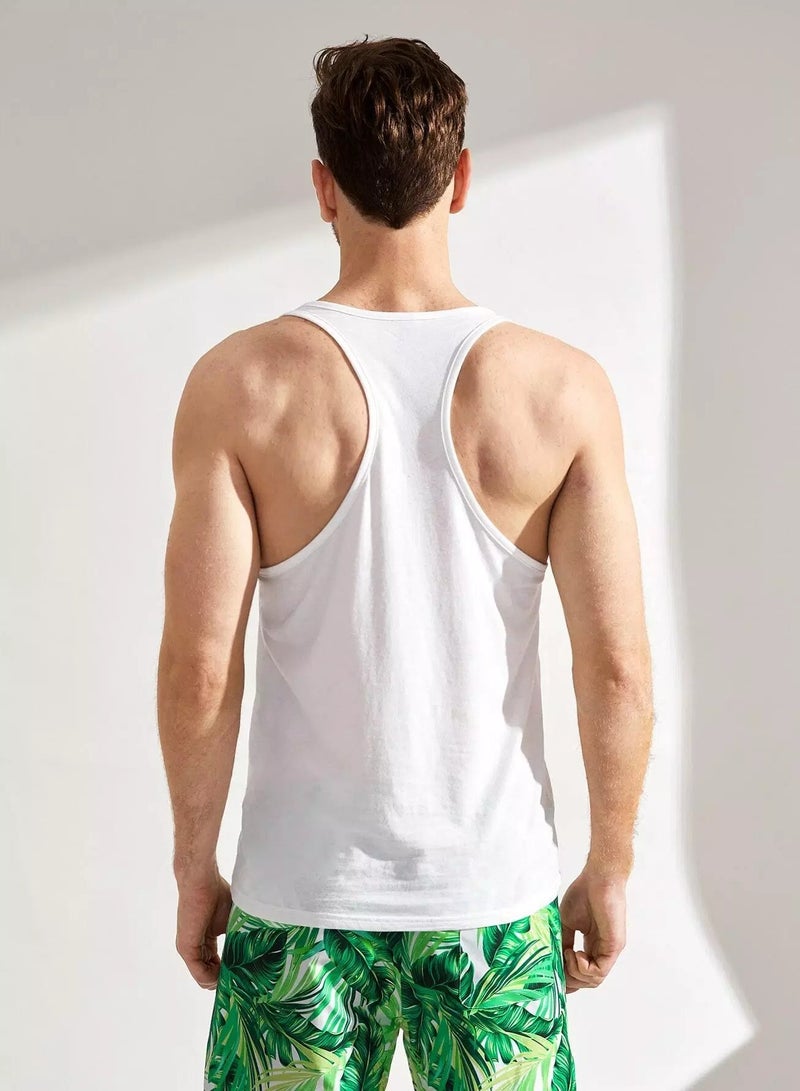 Men Letter & Cactus Graphic Racer Back Tank Top - Image 2