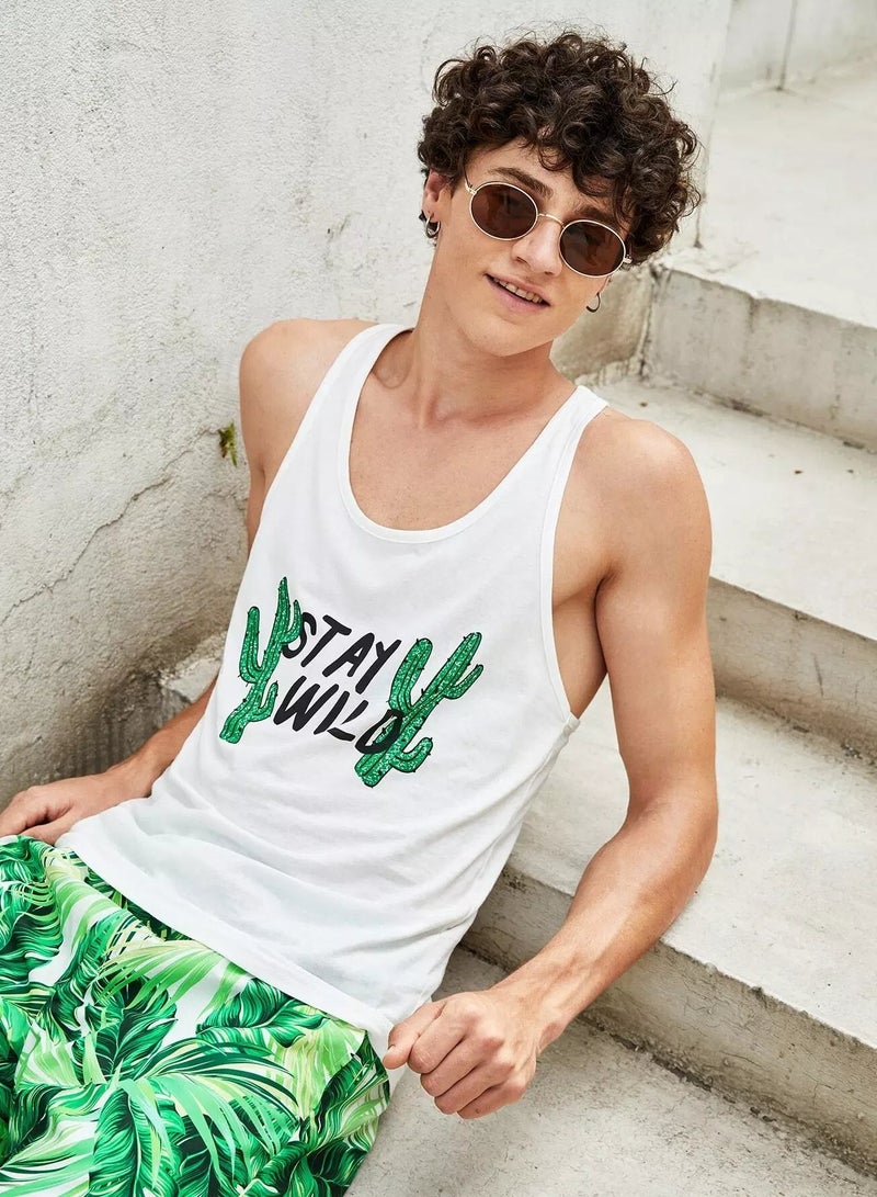 Men Letter & Cactus Graphic Racer Back Tank Top - Image 5