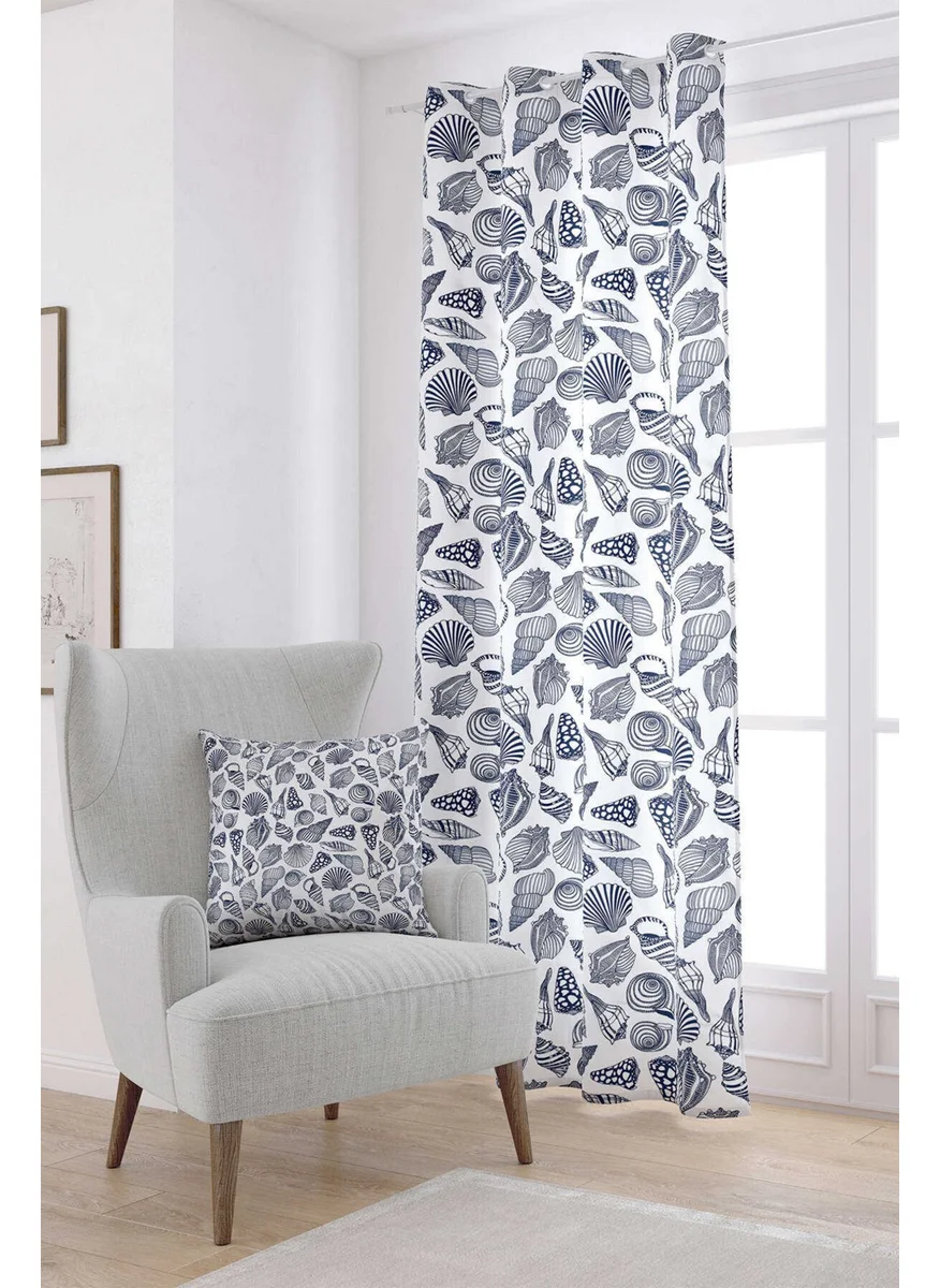 Cango Home White Navy Blue Marine Patterned Digital Printed Curtain OTYK816-PR