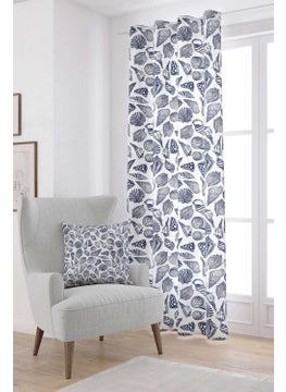 Cango Home White Navy Blue Marine Patterned Digital Printed Curtain OTYK816-PR  - Image 1