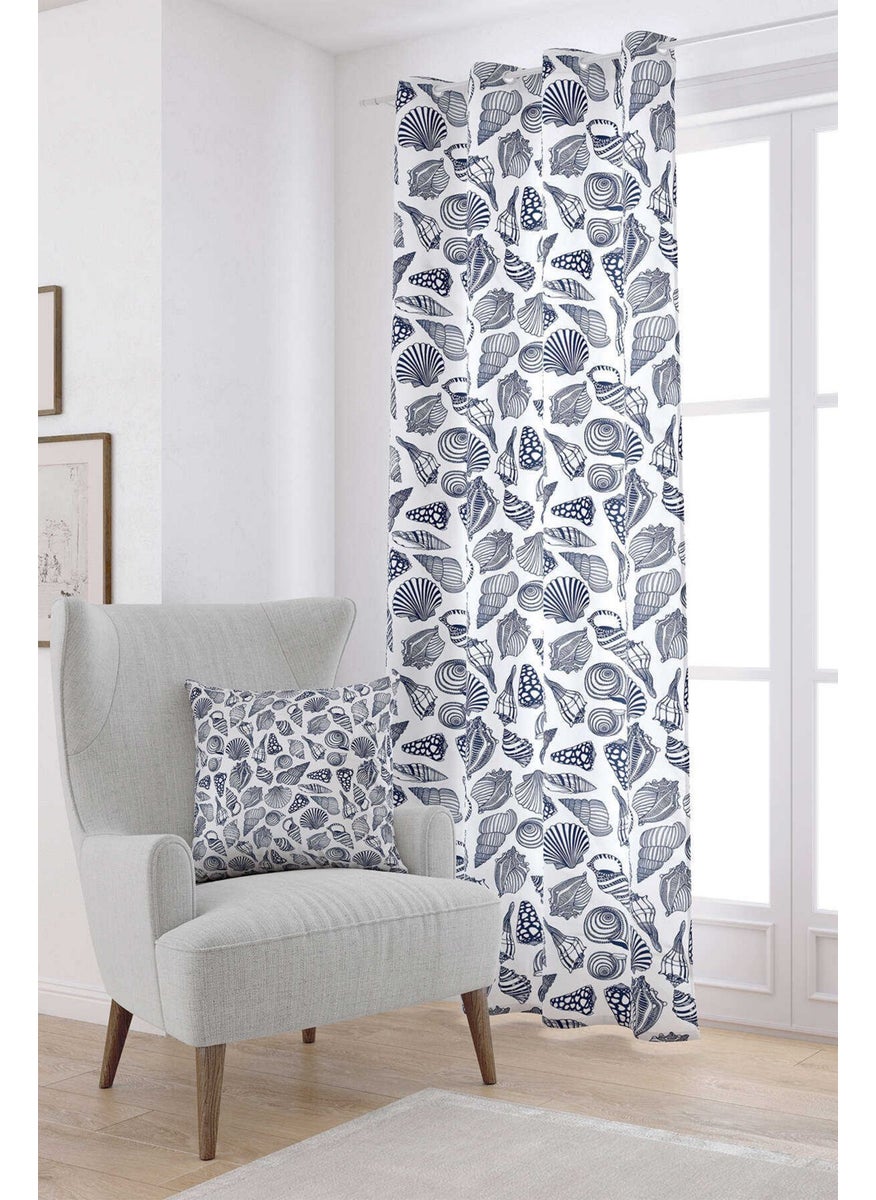 Cango Home - White Navy Blue Marine Patterned Digital Printed Curtain OTYK816-PR - Image 1