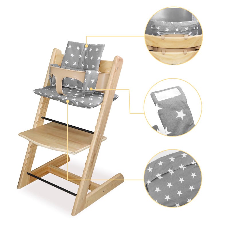 LLHQAMT For Tripp Trapp High Chair Cushion, Soft And Comfortable For Tripp Trapp High Chair Cushion, For Tripp Trapp Cushion Set Makes It Safer And More Comfortable For Baby To Sit On (Grey Star Pattern) - Image 4