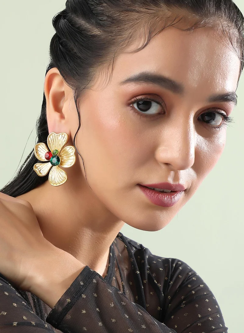 SOHI Luminous Petal Artificial Stud Earring Jewellery