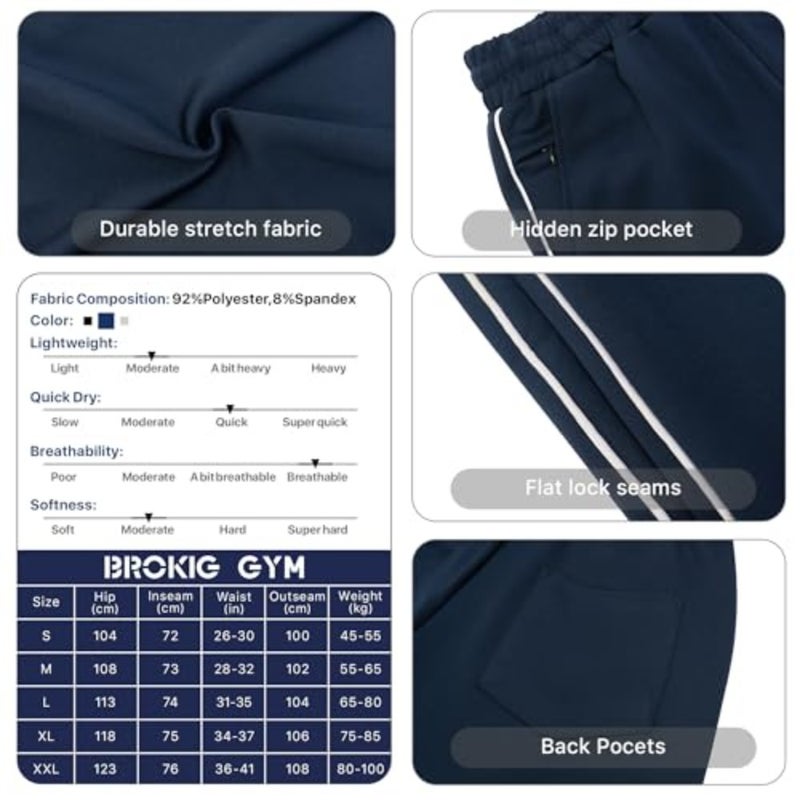Casual jogger pants for men, polyester-spandex blend, black, stretch fabric with zipper pocket and open bottom design - Image 4