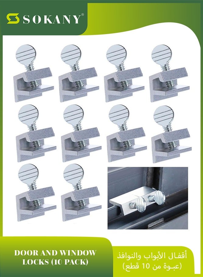 sokany 10 Pieces Sliding Doors Window Locks, Aluminum Adjustable Window Restrictor Locks, Punching Free Protective Anti Theft Lock, Push Doors Child Safety Door Window Lock, Patio Home Office Safety Lock (Silver)  - Image 1