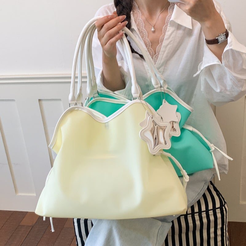 Tiffany Blue Cloud Tote Bag with Drawstring, Large Capacity Commuter Handbag Shoulder Bag for Women - Image 4