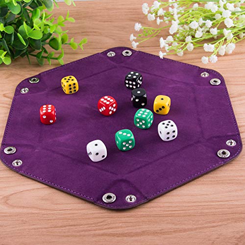 SIQUK 4 Pieces Dice Tray Hexagon Dice Rolling Tray Folding PU Leather Velvet Dice Tray for Dungeons and Dragons RPG DND Dice Game, 4 Colours - Image 4