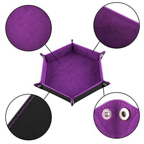 SIQUK 4 Pieces Dice Tray Hexagon Dice Rolling Tray Folding PU Leather Velvet Dice Tray for Dungeons and Dragons RPG DND Dice Game, 4 Colours - Image 3