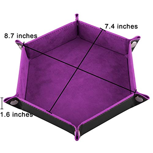 SIQUK 4 Pieces Dice Tray Hexagon Dice Rolling Tray Folding PU Leather Velvet Dice Tray for Dungeons and Dragons RPG DND Dice Game, 4 Colours - Image 2
