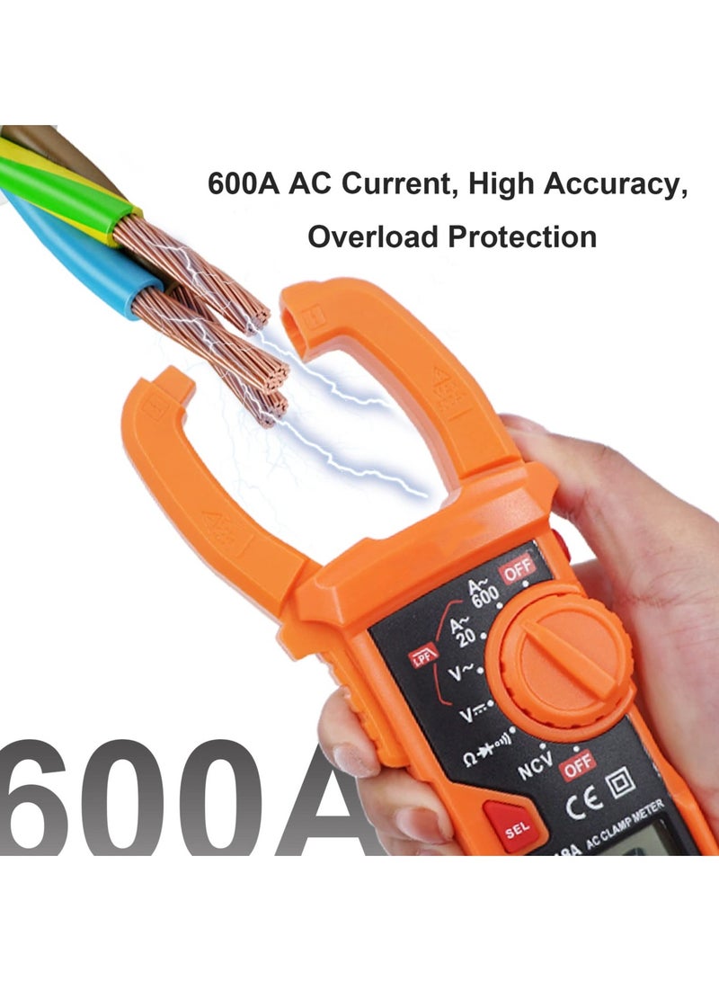 SYOSI Digital Clamp Meter, 2000 Counts Clamp Multimeter, Manual-Ranging Multimeter, AC/DC Voltage Tester, 600A Voltage Tester for AC/DC Voltage, AC Current, Resistance, NCV, LPF, Diodes, Continuity - Image 3