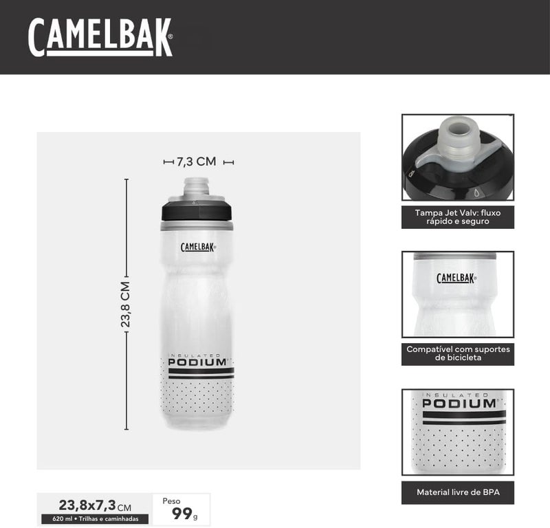 CAMELBAK زجاجة ماء معزولة ضغط بوديوم تشيل للدراجات بيضاء/سوداء، 21 أونصة - Image 1