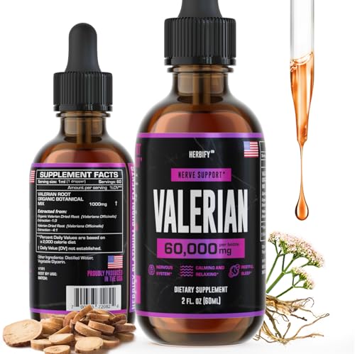 HERBIFY Valerian Root Supplement Valerian Root Tincture Nervous System Support 2 Fl oz