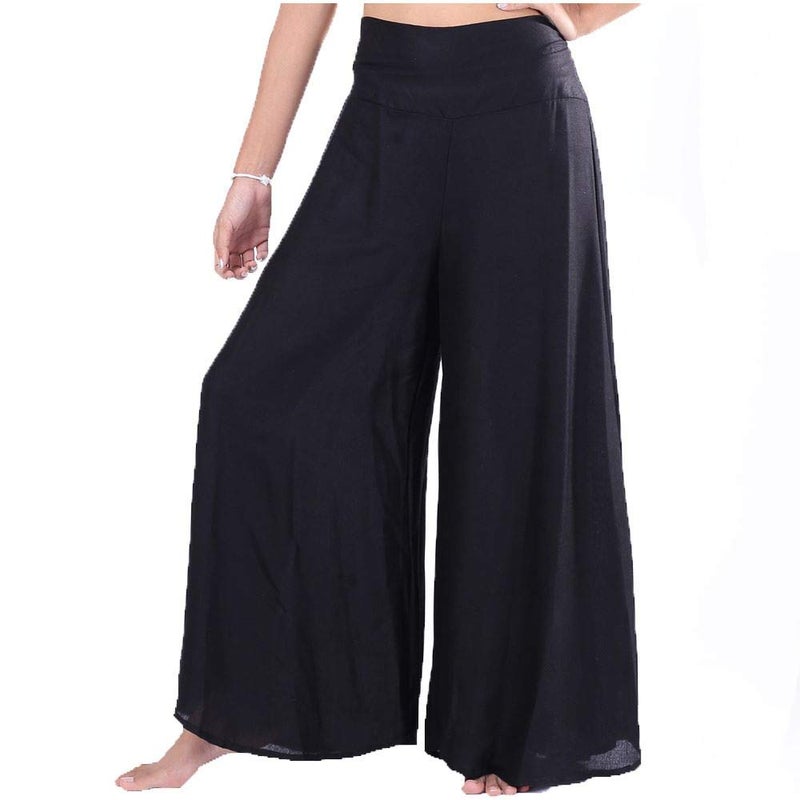 LOFBAZ Women's Wide Leg Palazzo Pants Yoga Lounge Hippie Harem Flowy Trousers Ladies Petite Summer Hippy Comfy Travel Belly Dance Slacks - Solid Black - S - Image 3