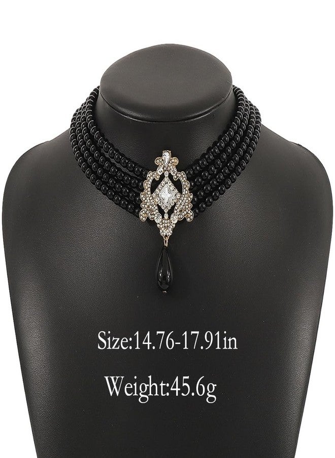 Wiwpar Multilayer Pearl Cluster Bib Choker Necklace with Crystal and Black Pearls - 1920s Flapper Style Halloween Accessory for Women - Image 4