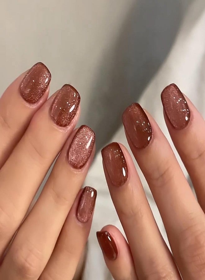 Gush Beauty Nailed It Press on Nails,nMagnetic Cat Eye Velvet Shimmer, Medium Almond Shape, Reusable Fake Nails with Glue and Adhesive Tabs (Cherry Cola) - Image 1
