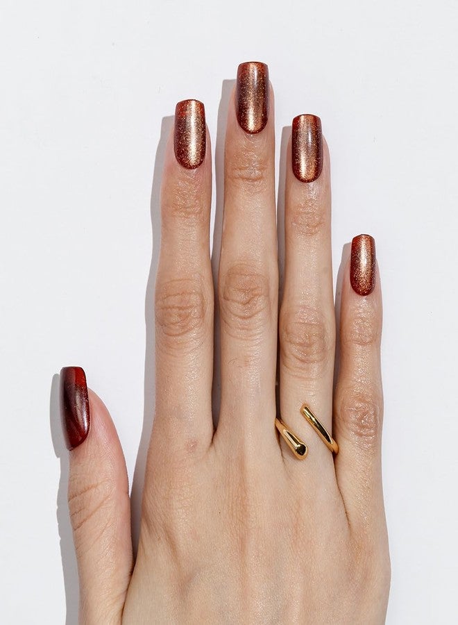 Gush Beauty Nailed It Press on Nails,nMagnetic Cat Eye Velvet Shimmer, Medium Almond Shape, Reusable Fake Nails with Glue and Adhesive Tabs (Cherry Cola) - Image 3