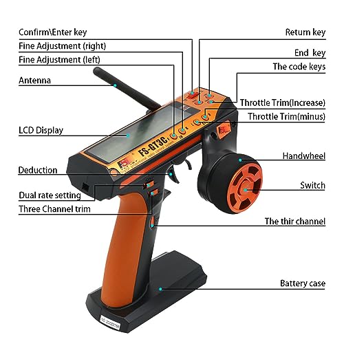 Flysky FS-GT3C RC Transmitter with FS-GR3E Receiver, 2.4GHz 3 Channel LCD Remote Controller and Receiver for RC Car Boat (Orange) - Image 3