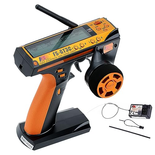 Flysky FS-GT3C RC Transmitter with FS-GR3E Receiver, 2.4GHz 3 Channel LCD Remote Controller and Receiver for RC Car Boat (Orange) - Image 1