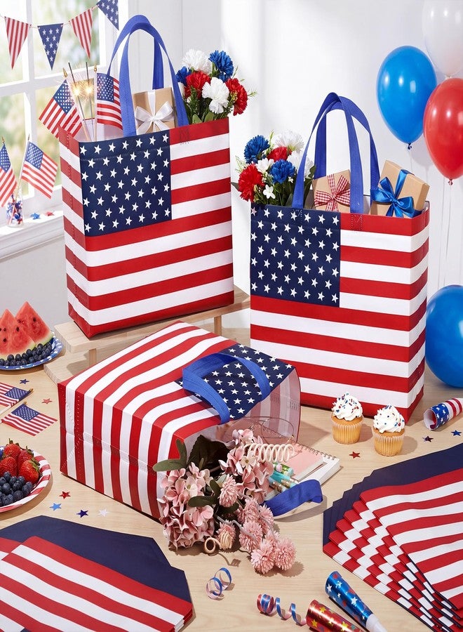 Abbylike 30 Pcs American Flag Gift Bag Large 4th of July Patriotic Shopping Bag with Stars and Stripes Reusable Non Woven Tote for Independence Day Birthday Party Supplies, 12.2 x 11.02 x 4.72 Inches - Image 3