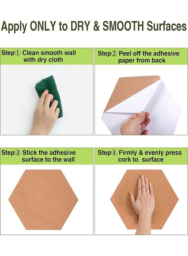Cork Board Tiles, 8 PCS Self-Adhesive Hexagon Cork Bulletin Board with 50 PCS Color Push Pins for Home Office Decor, Cork Boards Memos Photos Display - Image 3