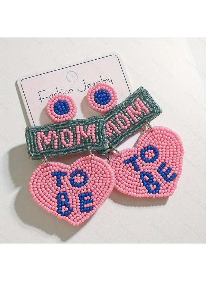 Just Pretty Corner 1 Pair Handmade Glass Bead Earrings for Mom to Be Heart Design - Image 1