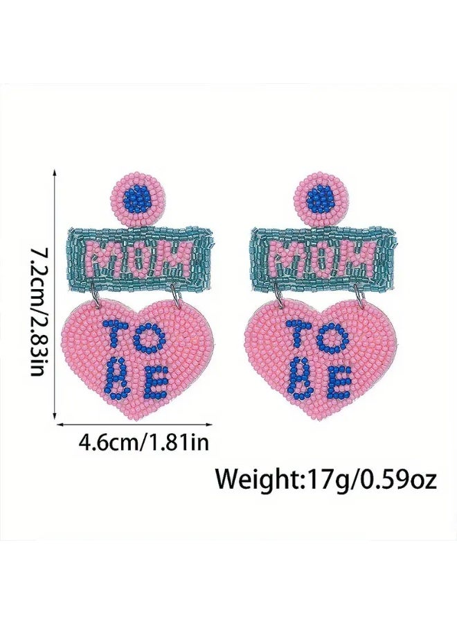 Just Pretty Corner 1 Pair Handmade Glass Bead Earrings for Mom to Be Heart Design - Image 2