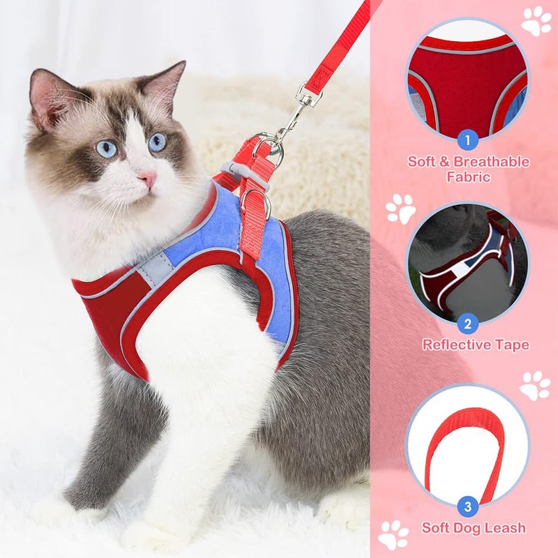 Qpets® ® Cat Vest Harness with 1.5m Leash Adjustable Size Pet Vest Harness Breathable Suede Fabric with Safety Reflective Strip Cat Harness for Small Cat Dog (M, red) - Image 5