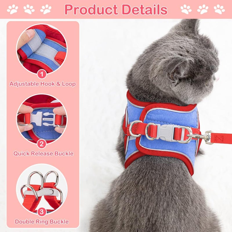 Qpets® ® Cat Vest Harness with 1.5m Leash Adjustable Size Pet Vest Harness Breathable Suede Fabric with Safety Reflective Strip Cat Harness for Small Cat Dog (M, red) - Image 4