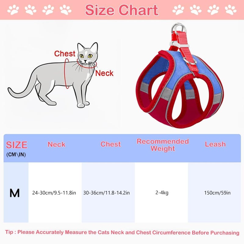 Qpets® ® Cat Vest Harness with 1.5m Leash Adjustable Size Pet Vest Harness Breathable Suede Fabric with Safety Reflective Strip Cat Harness for Small Cat Dog (M, red) - Image 2