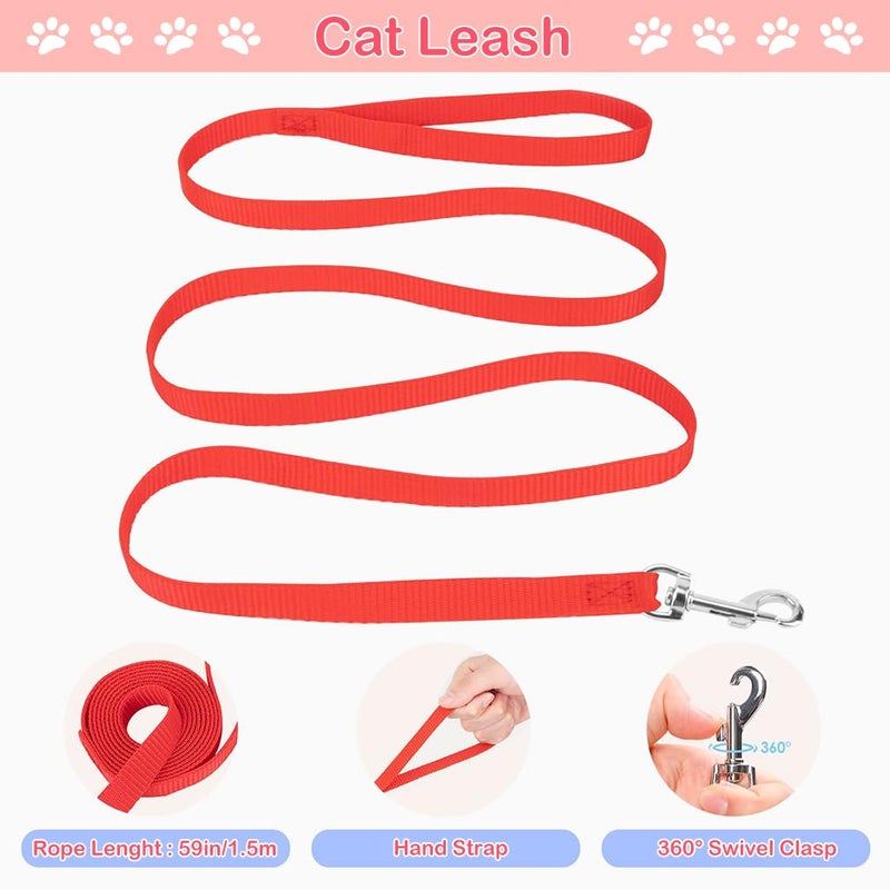 Qpets® ® Cat Vest Harness with 1.5m Leash Adjustable Size Pet Vest Harness Breathable Suede Fabric with Safety Reflective Strip Cat Harness for Small Cat Dog (M, red) - Image 3