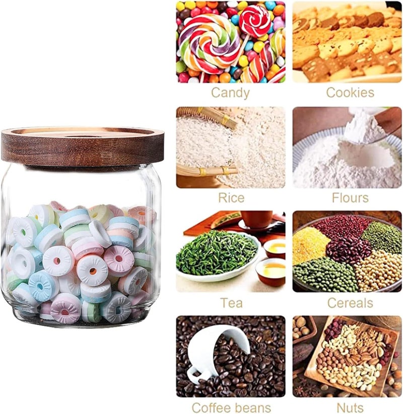 Sugar Organizer Container Wooden Lid Glass Food Storage Canister Glass Storage Jars Set of 3 Small Glass Storage Jars with Airtight Lids Coffee Beans container with Clear Glass (500ml*3PCS) - Image 4