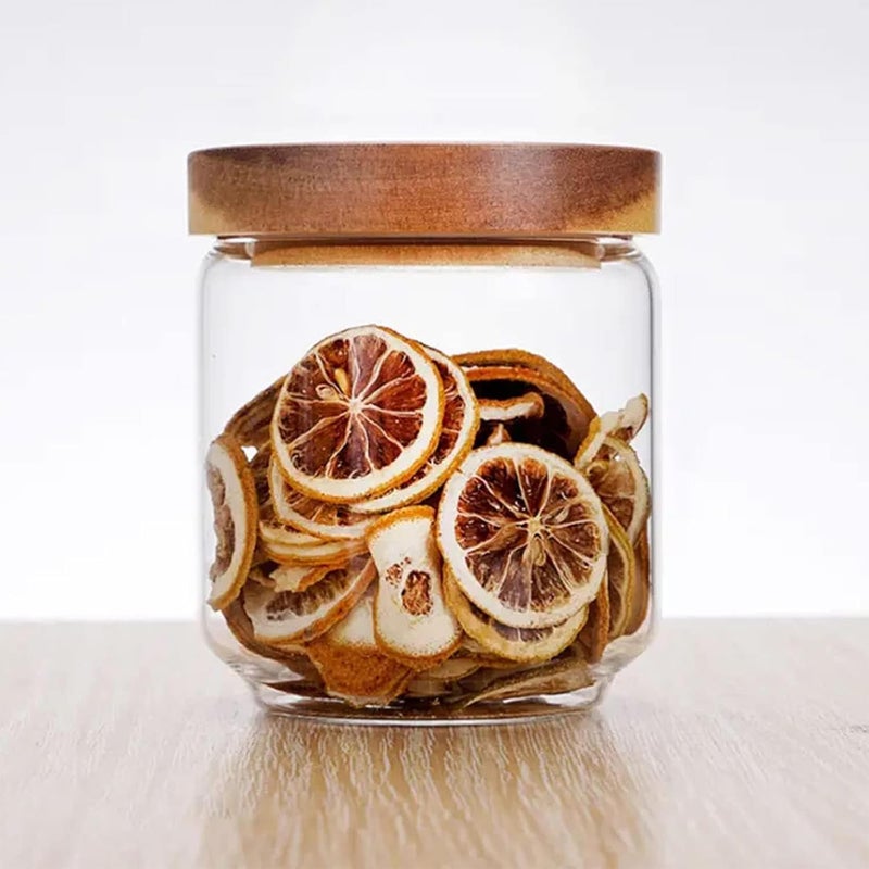 Sugar Organizer Container Wooden Lid Glass Food Storage Canister Glass Storage Jars Set of 3 Small Glass Storage Jars with Airtight Lids Coffee Beans container with Clear Glass (500ml*3PCS) - Image 3