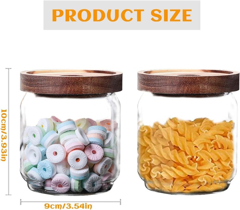 Sugar Organizer Container Wooden Lid Glass Food Storage Canister Glass Storage Jars Set of 3 Small Glass Storage Jars with Airtight Lids Coffee Beans container with Clear Glass (500ml*3PCS) - Image 2