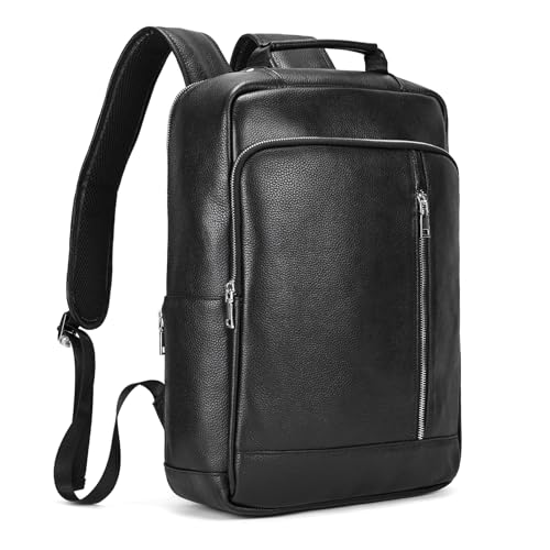 LUUFAN Genuine Leather Backpack Men Casual Daypack 15.6 Inch Laptop Rucksack Business Travel Outdoor Shoulder Bag with Trolley Sleeve (Black) - Image 1
