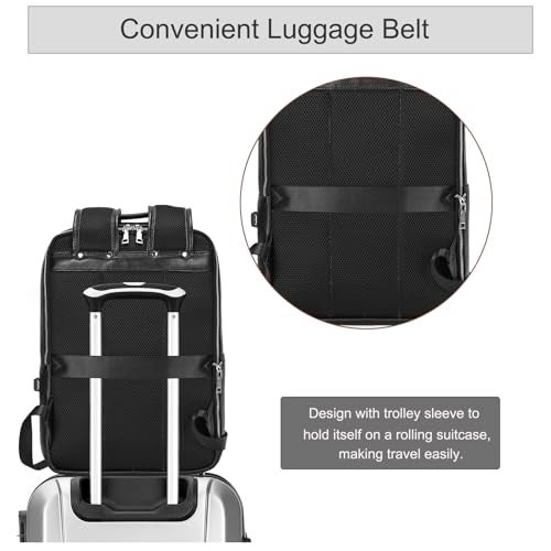 LUUFAN Genuine Leather Backpack Men Casual Daypack 15.6 Inch Laptop Rucksack Business Travel Outdoor Shoulder Bag with Trolley Sleeve (Black) - Image 3
