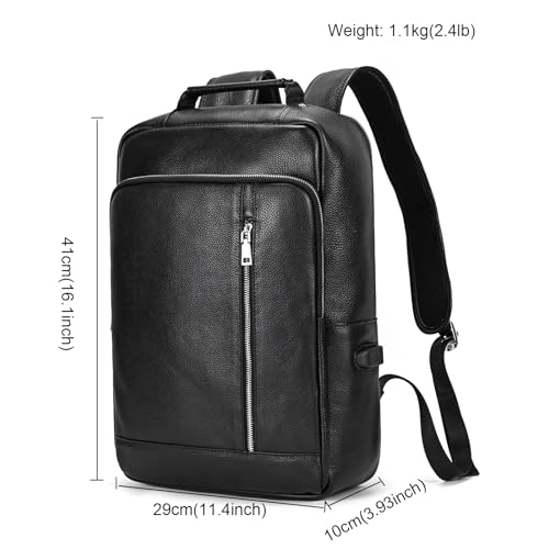 LUUFAN Genuine Leather Backpack Men Casual Daypack 15.6 Inch Laptop Rucksack Business Travel Outdoor Shoulder Bag with Trolley Sleeve (Black) - Image 4
