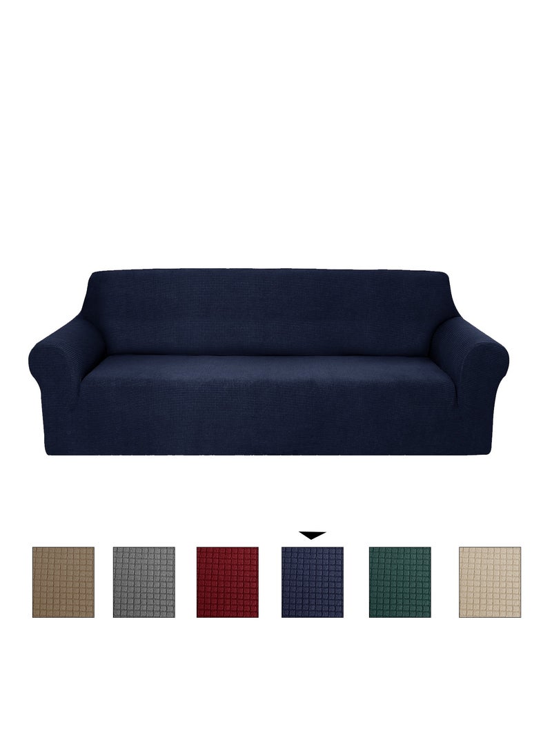 Fabienne Stretch Fit 3-Seater Sofa Cover Soft Brushed Fabric Couch Cover Exquisitely Full Coverage Furniture Protector Slipcover Three Seater Fits on Standard and Recliner Sofa 185-235cm Size Navy - Image 4