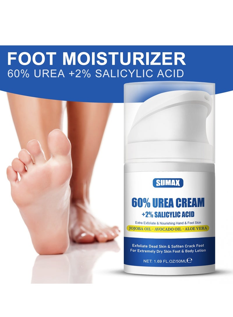 LANEMAY 60% Urea Foot Cream with 2% Salicylic Acid, Azonee Intense Hydration Moisturizer for Dry Cracked Feet, Hands, and Body, Softens and Exfoliates Dead Skin, 50ml - Image 2