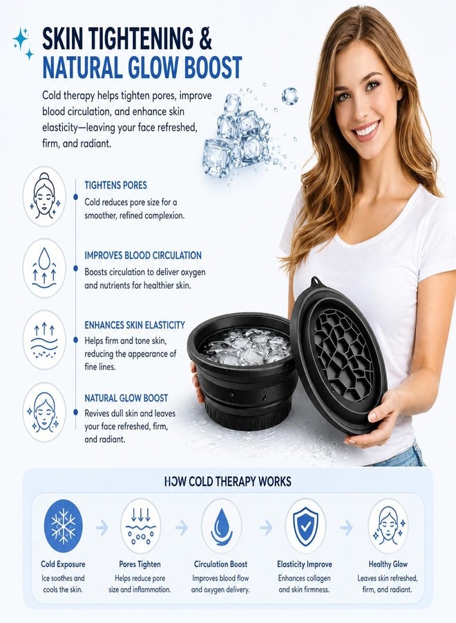 ANTIL'S ANTIL’S Silicone Ice Face Bowl with Built-in Ice Tray - Collapsible Facial Ice Bath Tub for Skin Tightening, Acne Relief & Cold Plunge Therapy - Portable Spa Tool for Home & Travel (Pack of 1) Black Color - Image 3